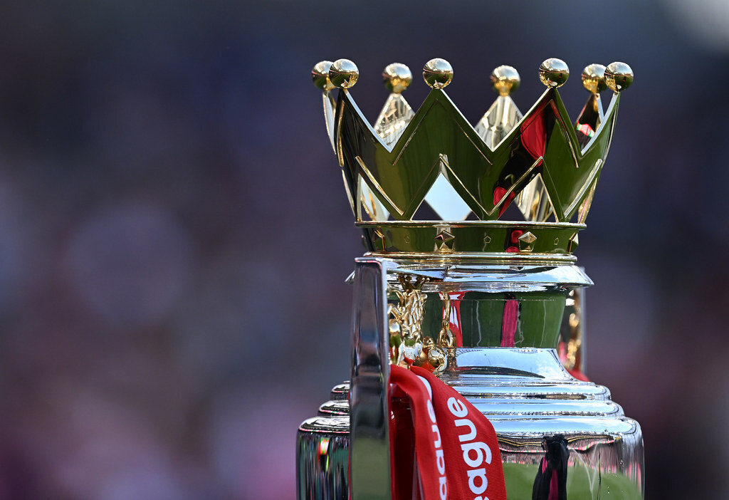 A close-up of the Premier League trophy